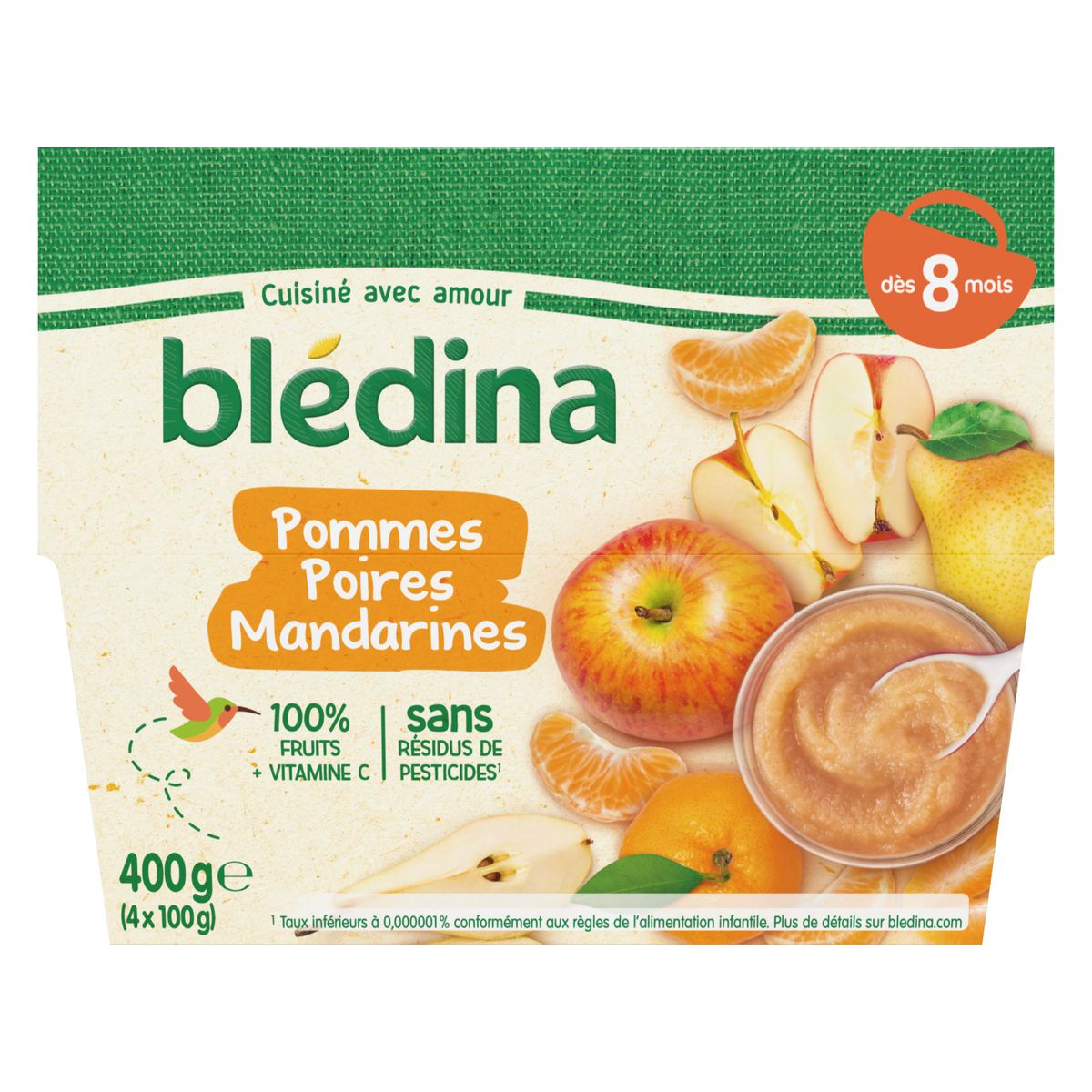 DESSERT POMMES POIRES MANDARINES BLEDINA 4 x 100g
