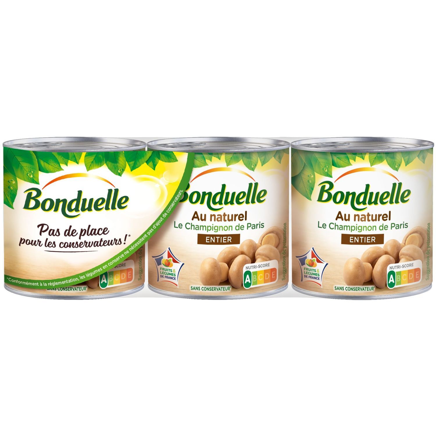 BONDUELLE - CHAMPIGNONS DE PARIS ENTIERS 3 boites de 195g