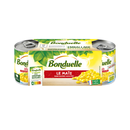 BONDUELLE - MAÏS SANS SUCRE AJOUTE 3 boites de 140g net égoutté