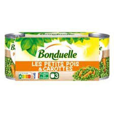 BONDUELLE - PETITS POIS ET CAROTTES 3 boites de 130g net égoutté
