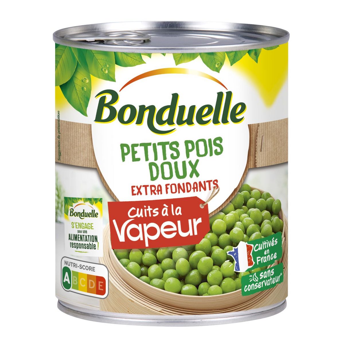 BONDUELLE - PETITS POIS DOUX PREPARES VAPEUR Boite de 530g net égoutté