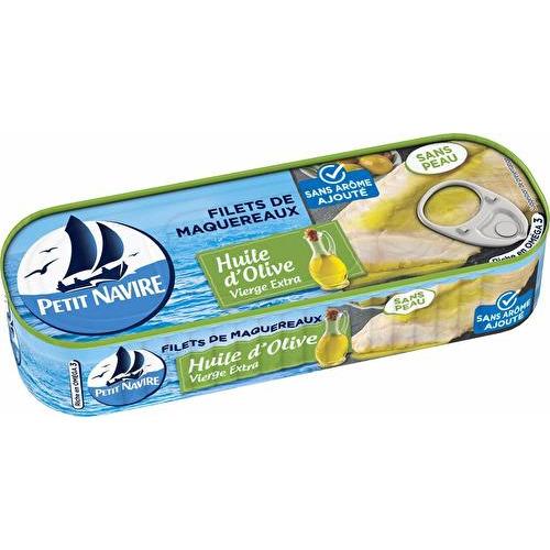 PETIT NAVIRE - FILETS DE MAQUEREAUX A L\'HUILE D\'OLIVE Boite de 145g