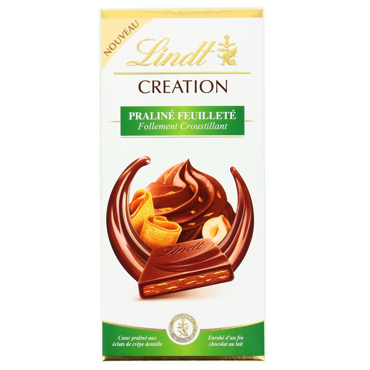 LINDT - CHOCOLAT PRALINE FEUILLETE LINDT CREATION 150g