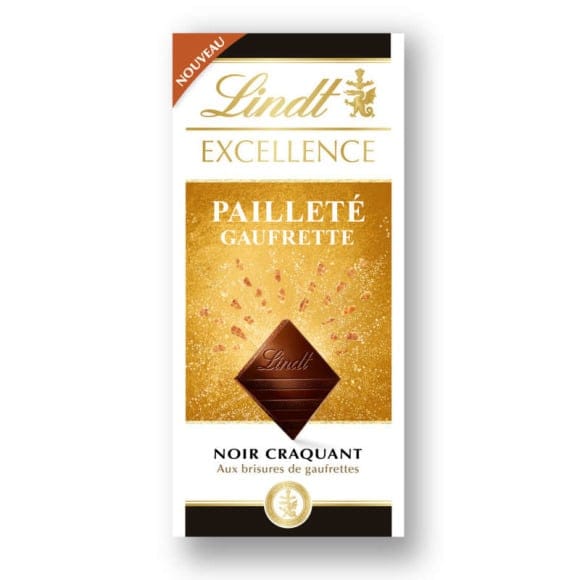 LINDT - CHOCOLAT NOIR EXCELLENCE PAILLETE GAUFRETTE Tablette de 100g