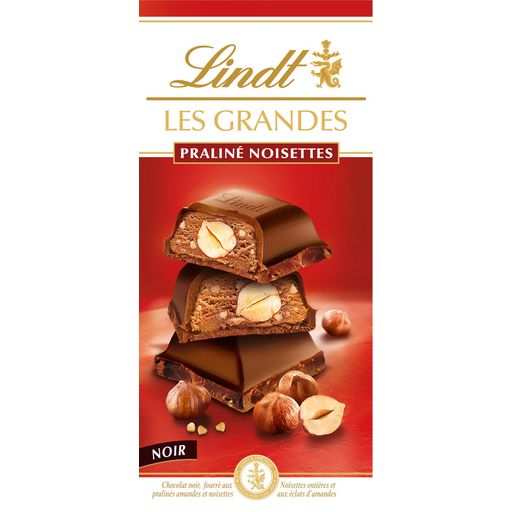 LINDT - CHOCOLAT NOIR PRALINE NOISETTES LES GRANDES Tablette de 225g