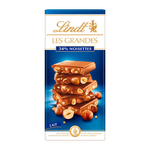LINDT - CHOCOLAT AU LAIT ET NOISETTES LES GRANDES Tablette de 150g