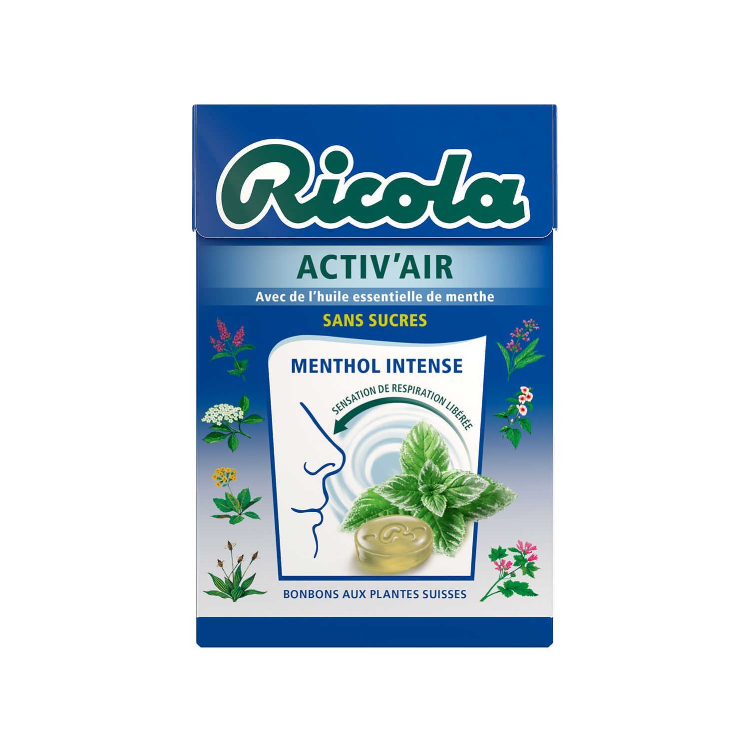 RICOLA - BONBON ACTIV\'AIR MENTHOL INTENSE SANS SUCRE Boite de 50g