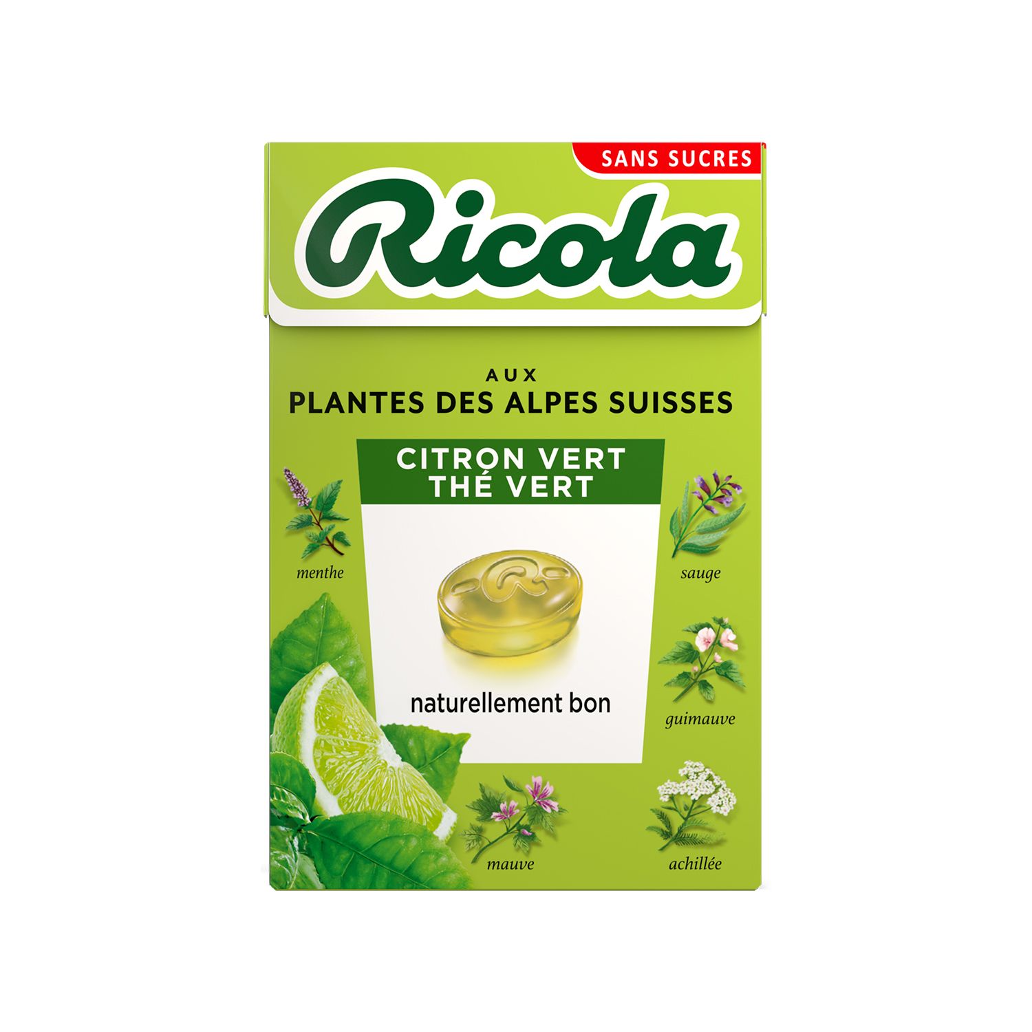 RICOLA - BONBON CITRON VERT/THE VERT SANS SUCRE Boite de 50g