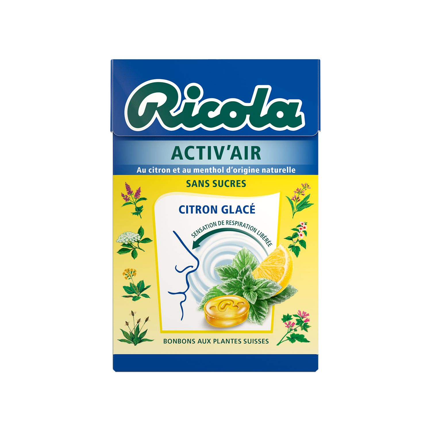 RICOLA - BONBON ACTIV\'AIR CITRON GLACE SANS SUCRE Boite de 50g