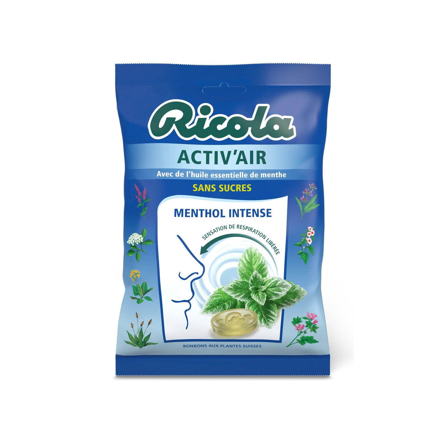 RICOLA - BONBON ACTIV\'AIR MENTHOL INTENSE SANS SUCRE Sachet de 70g