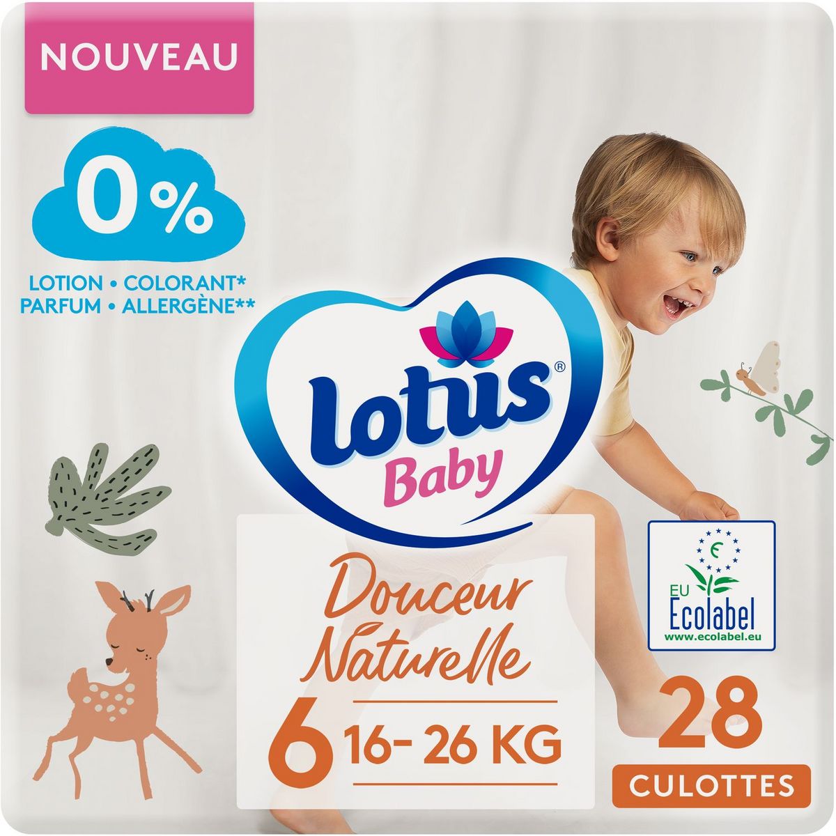 LOTUS BABY - COUCHES-CULOTTES DOUCEUR NATURELLE Taille 6 - 16-26kg Paquet de 28
