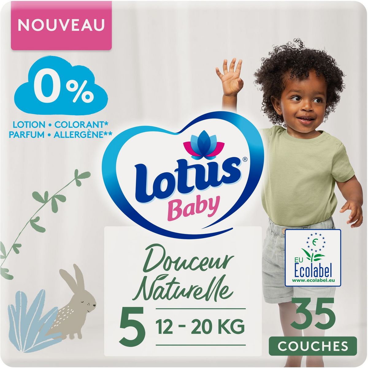 LOTUS BABY - COUCHES DOUCEUR NATURELLE Taille 5 - 12-20kg Paquet de 35