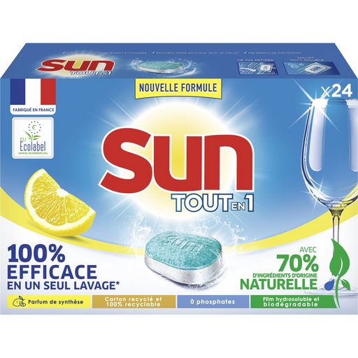 SUN - TABLETTES DE LAVAGE TOUT EN UN CITRON Pack de 24