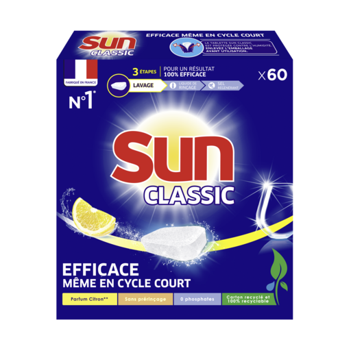 SUN - TABLETTES DE LAVAGE TOUT EN UN CITRON Pack de 60
