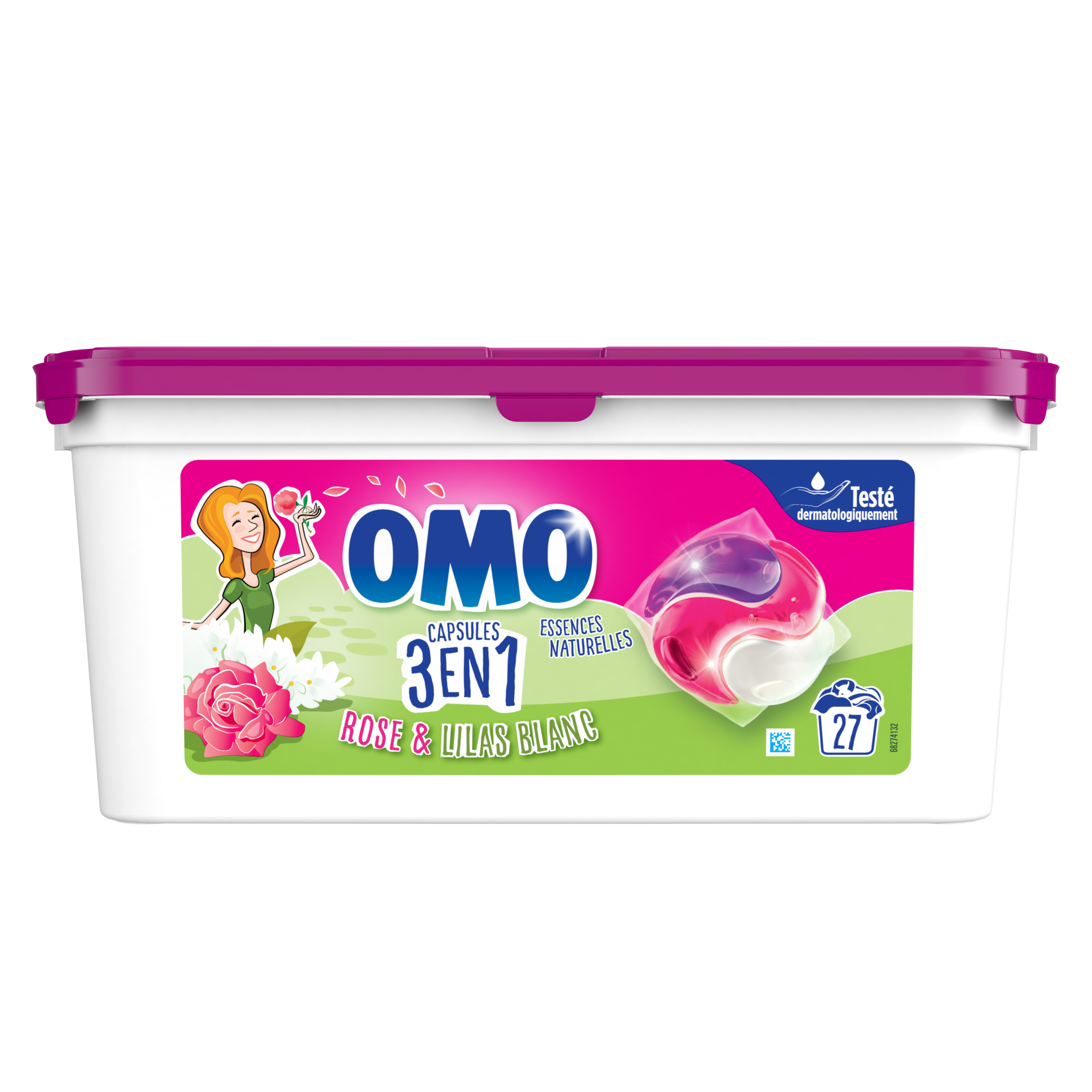 OMO - LESSIVE CAPSULES ROSE ET LILAS BLANC Boite de 27 capsules