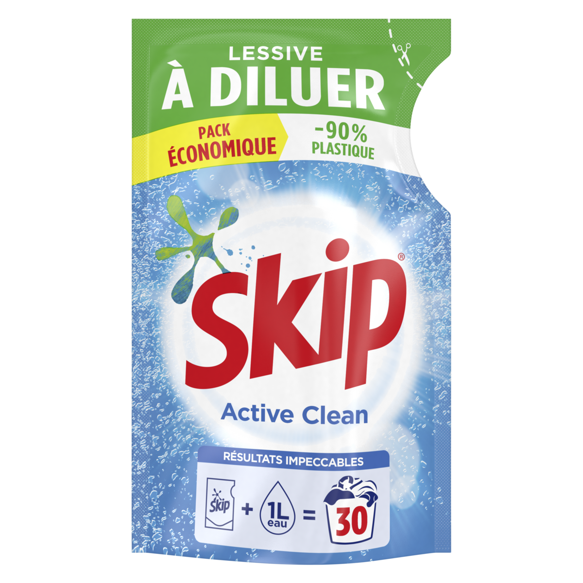 SKIP - LESSIVE LIQUIDE A DILUER ACTIVE CLEAN Le sachet de 500ml