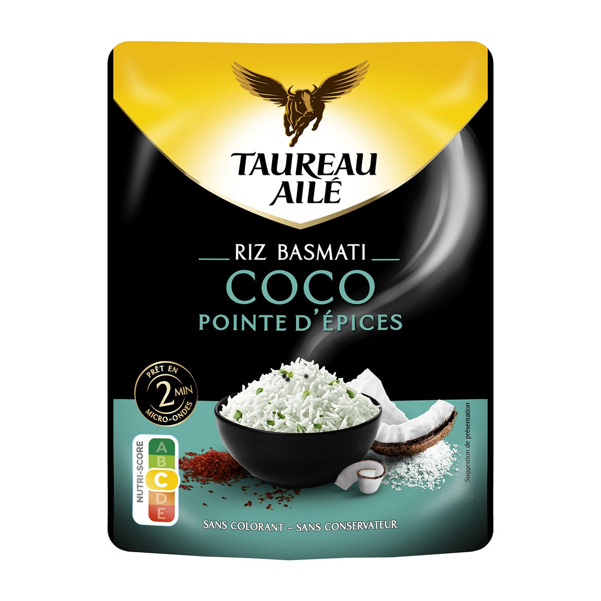 TAUREAU AILE - RIZ BASMATI MICRO ONDE COCO ET POINTE D\'EPICES Sachet de 250g