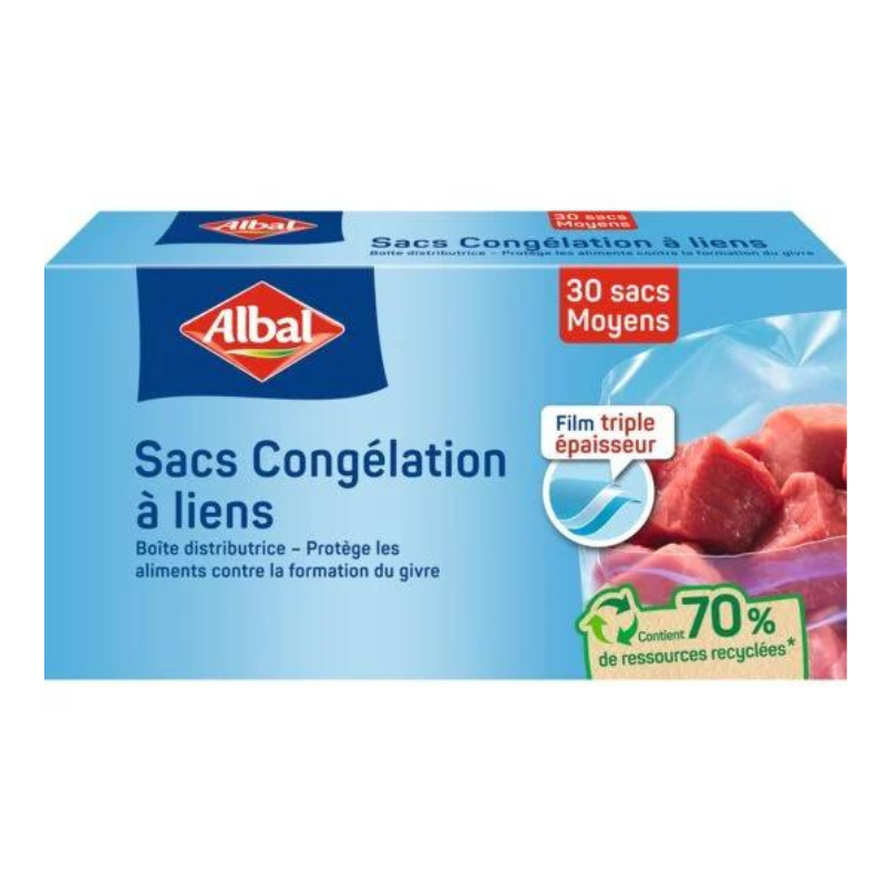 ALBAL - SAC CONGELATION AVEC LIEN 25 x 27cm paquet de 30