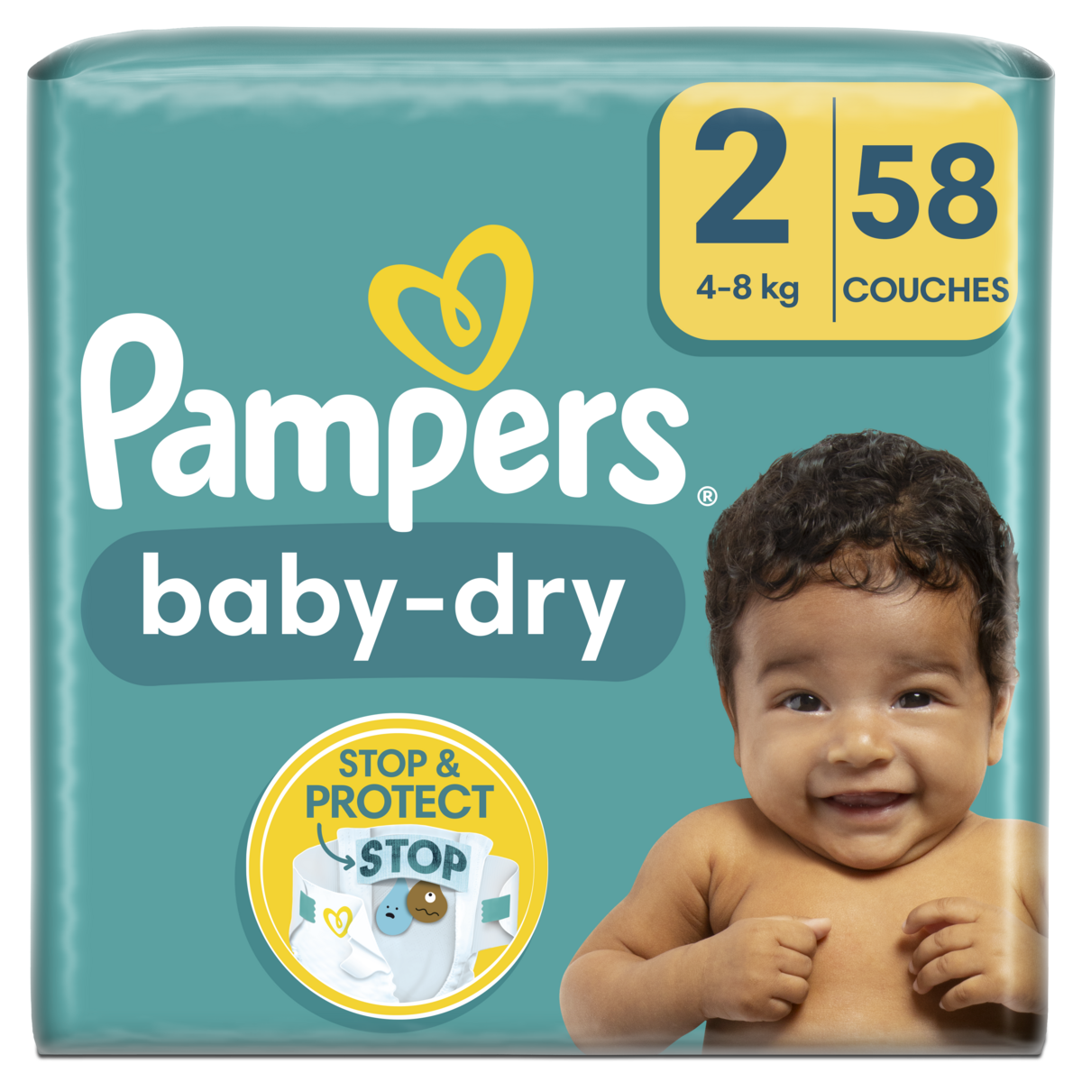 PAMPERS - COUCHES BABY DRY Taille 2 - 4-8kg Paquet de 58