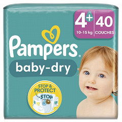 PAMPERS - COUCHES BABY DRY Taille 4+ - 10-15kg Paquet de 40