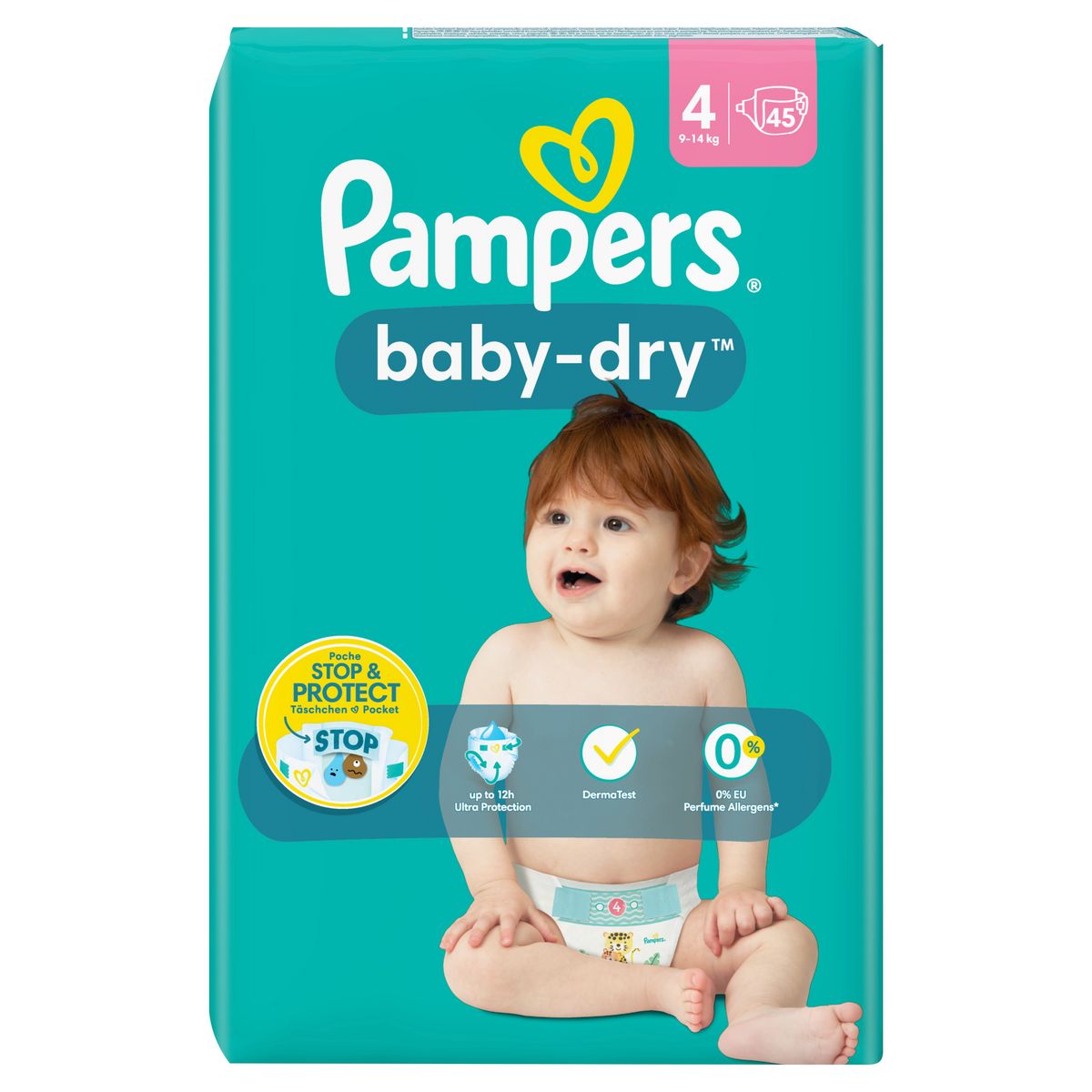 PAMPERS - COUCHES BABY DRY Taille 4 - 8-16kg Paquet de 45