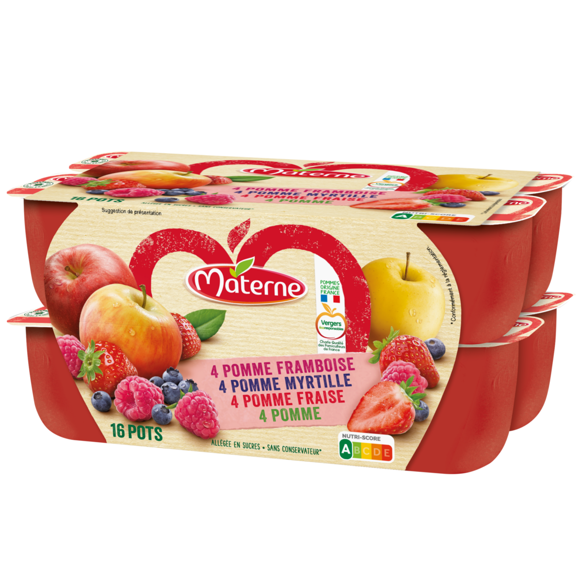 MATERNE - COMPOTE 4 PARFUMS SANS SUCRE AJOUTE 16 x 100g