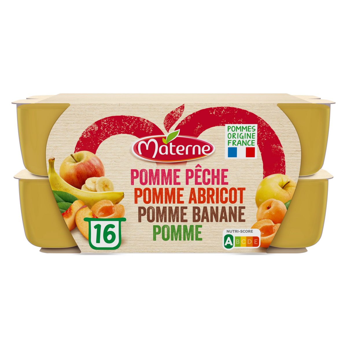 MATERNE - COMPOTE 4 PARFUMS SANS SUCRE AJOUTE 16 x 100g