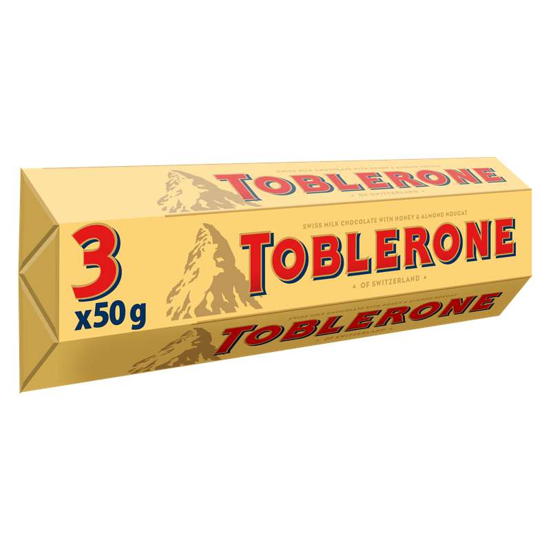 TOBLERONE - BARRES CHOCOLAT AU LAIT, NOUGAT, MIEL ET AMANDES 3 x 50g (150g)