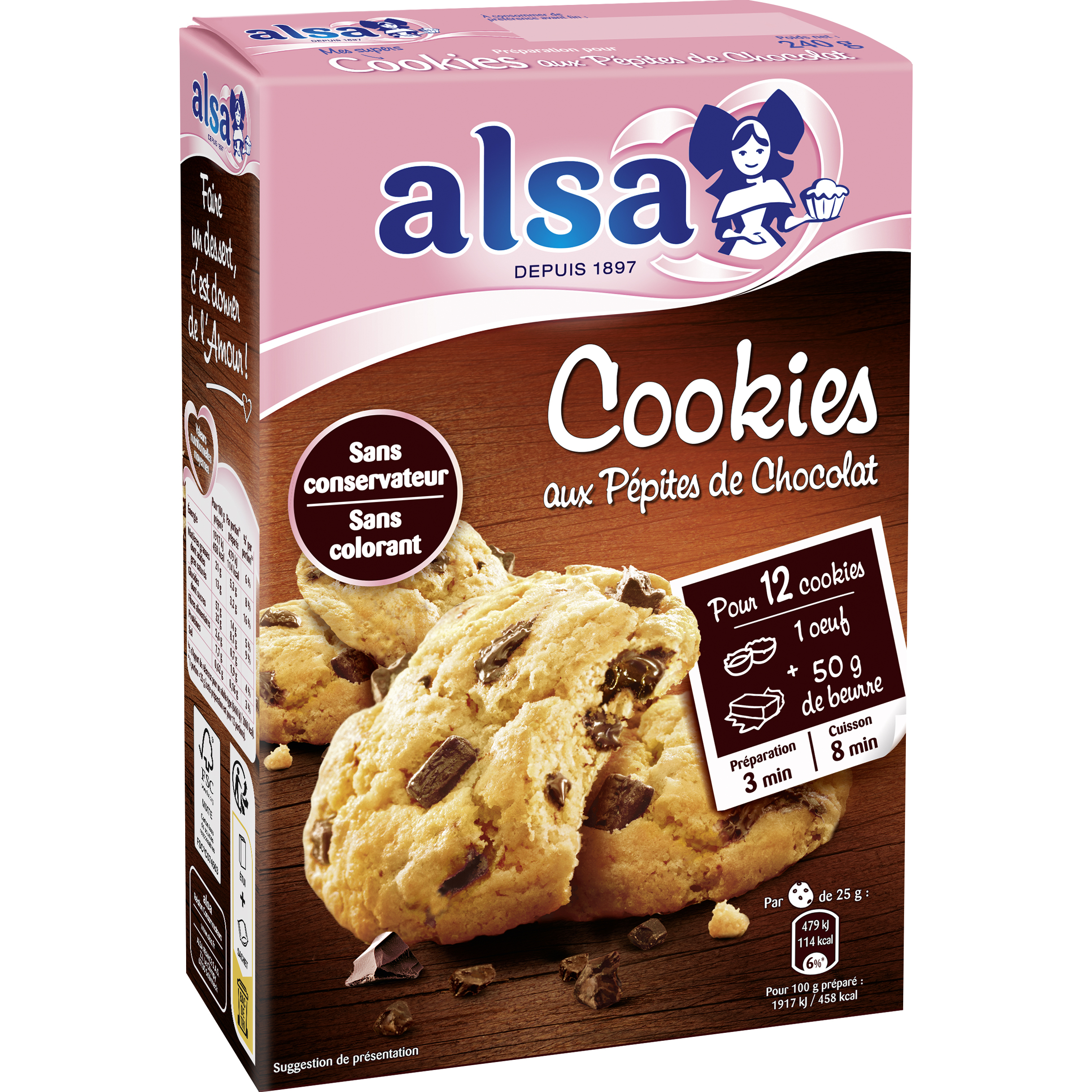 ALSA - PREPARATION POUR COOKIES AUX PEPITES DE CHOCOLAT 240g
