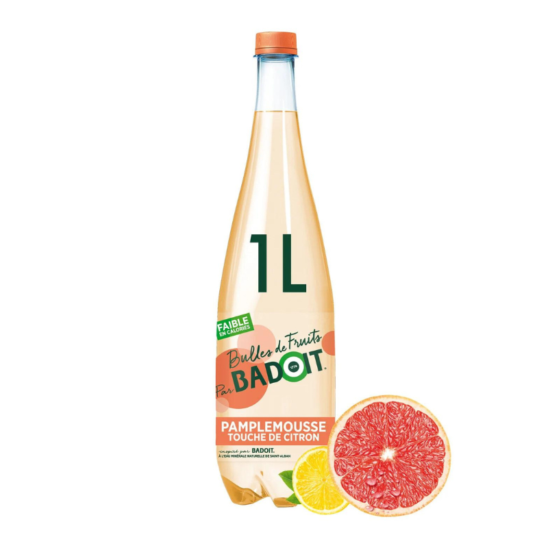 BADOIT - EAU GAZEUSE BULLES DE FRUITS PAMPLEMOUSSE TOUCHE DE CITRON Bouteille de 100cl