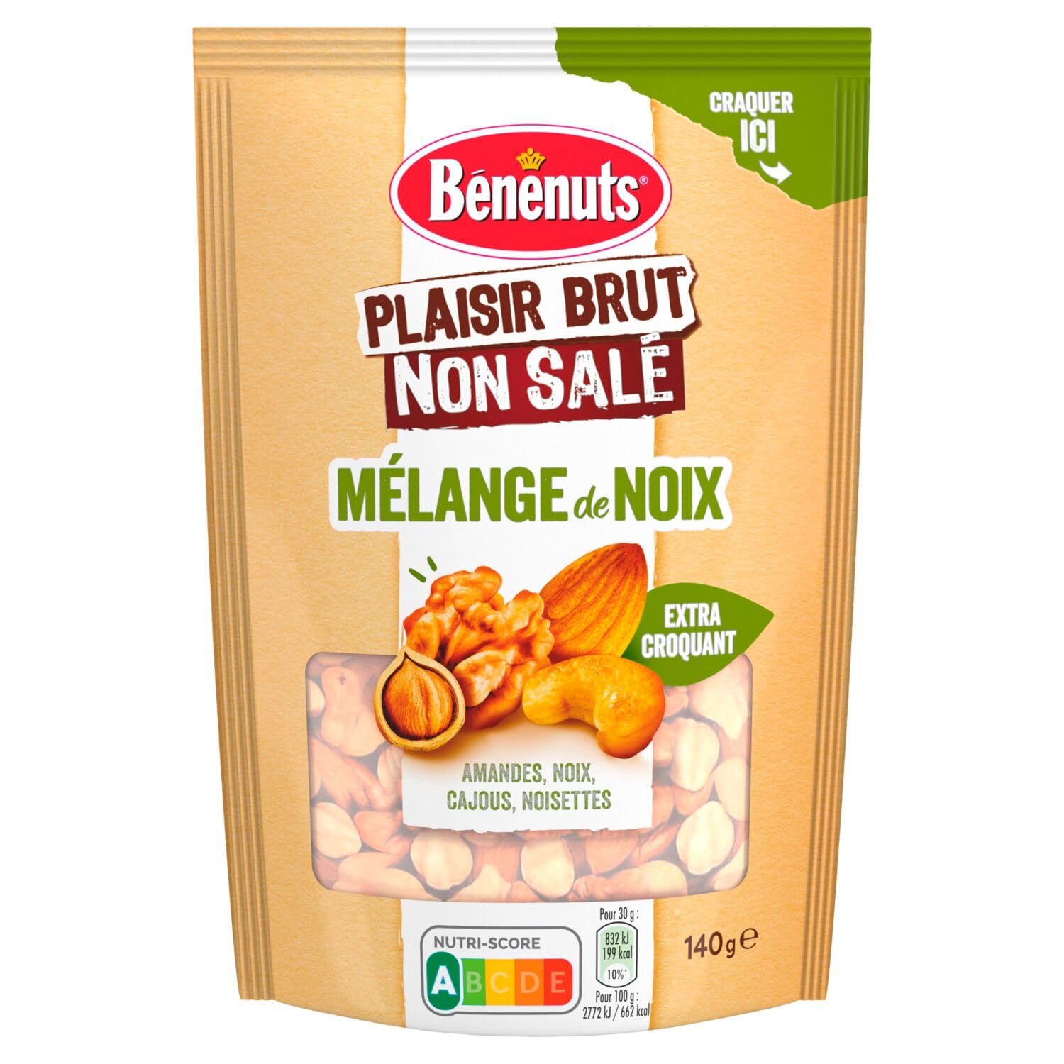 BENENUTS - MELANGE DE NOIX NON SALEES Paquet de 140g