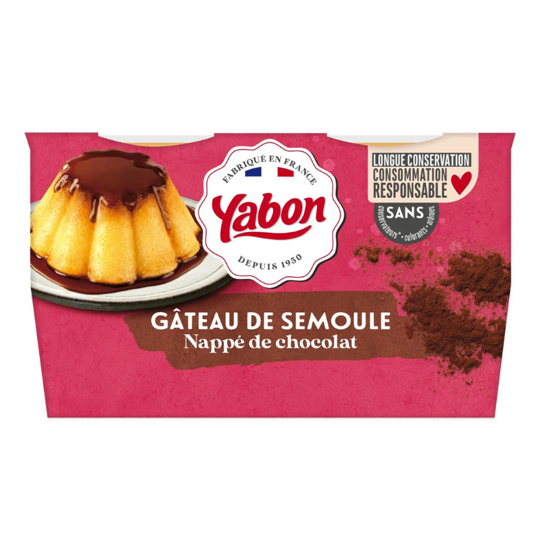 YABON - DESSERT GÂTEAU SEMOULE NAPPE CHOCOLAT 4 x 125g