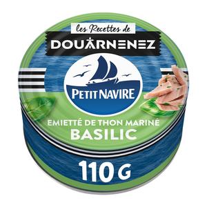 PETIT NAVIRE - MIETTES DE THON AU BASILIC LE MARINE Boite de 110g net égoutté