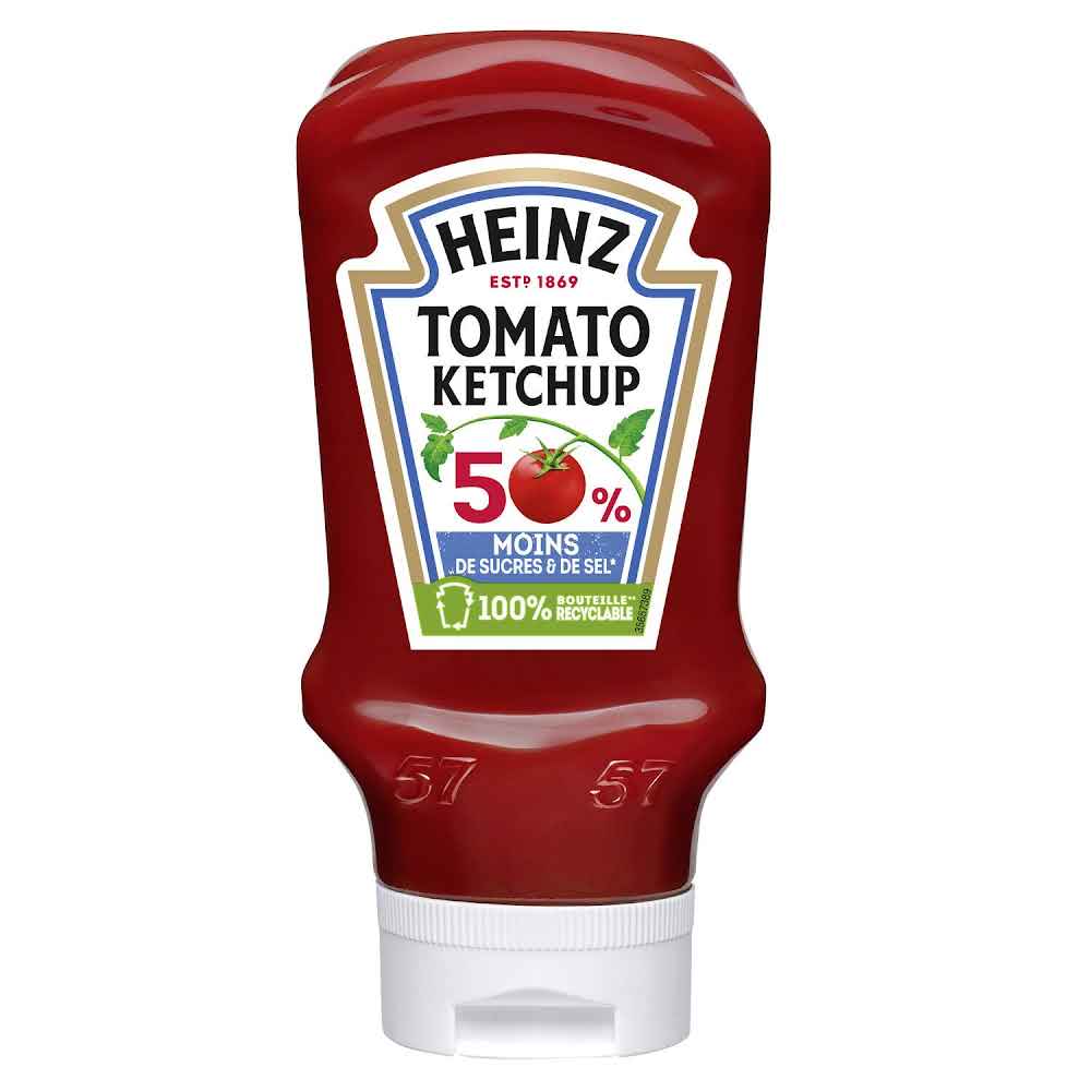HEINZ - TOMATO KETCHUP - 50% DE SUCRE ET SEL Falcon de 435g