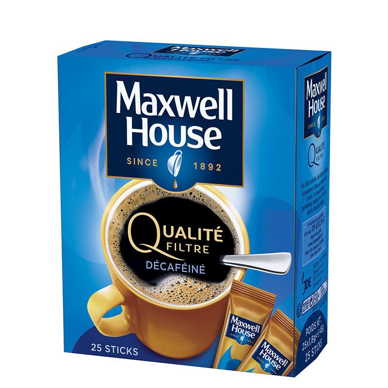 MAXWELL HOUSE - CAFE SOLUBLE DECAFEINE QUALITE FILTRE EN STICKS Boite de 25