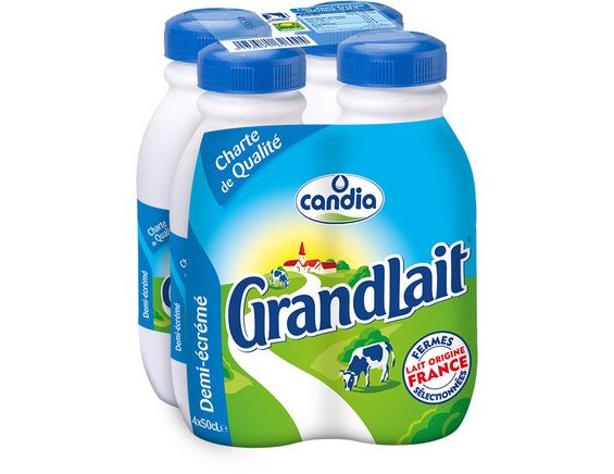CANDIA - LAIT DEMI-ECREME UHT GRANDLAIT Pack de 4 x 50cl