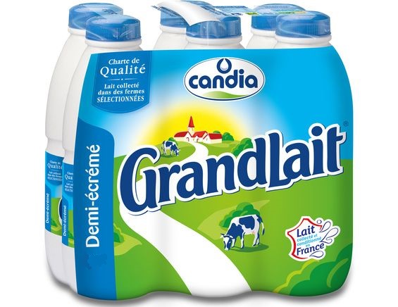 CANDIA - LAIT DEMI-ECREME UHT GRANDLAIT Pack de 6 x 50cl
