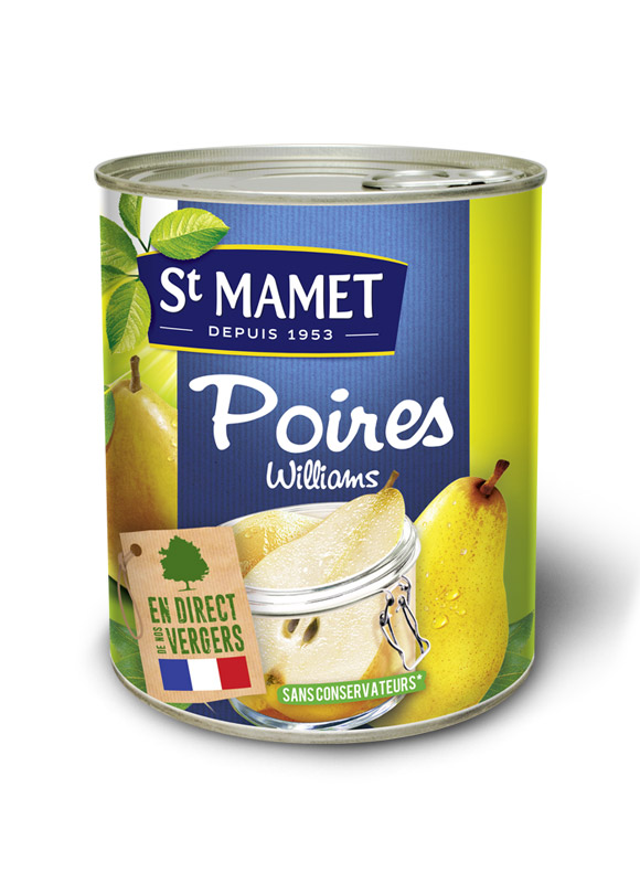 ST MAMET - POIRES WILLIAM AU SIROP 455g net égoutté.