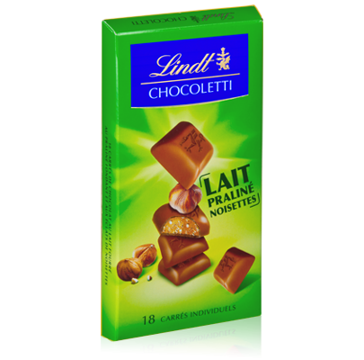 LINDT - CHOCOLAT LAIT PRALINE NOISETTES LINDT CHOCOLETTI 100g