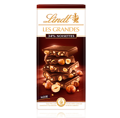 LINDT - CHOCOLAT NOIR 34% ET NOISETTES LINDT LES GRANDES 150g