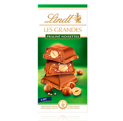 LINDT - CHOCOLAT LAIT PRALINE NOISETTES LINDT LES GRANDES 225g