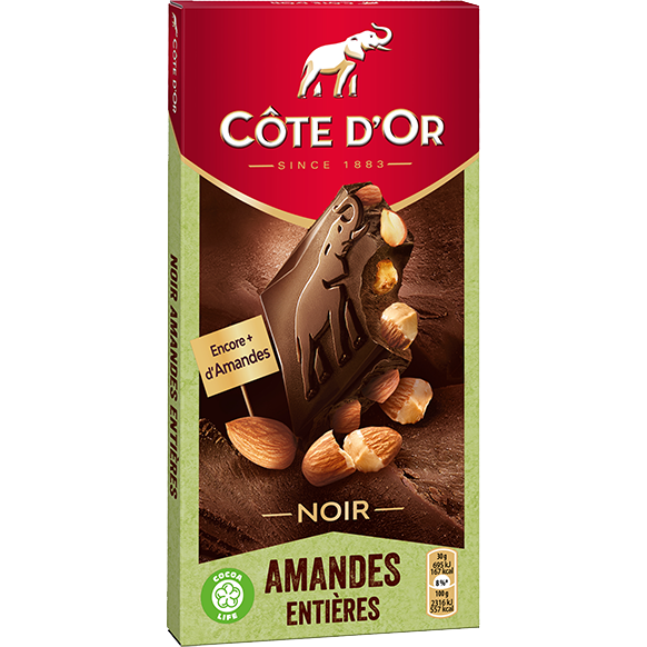 COTE D\'OR - CHOCOLAT NOIR AMANDES ENTIERES 180g
