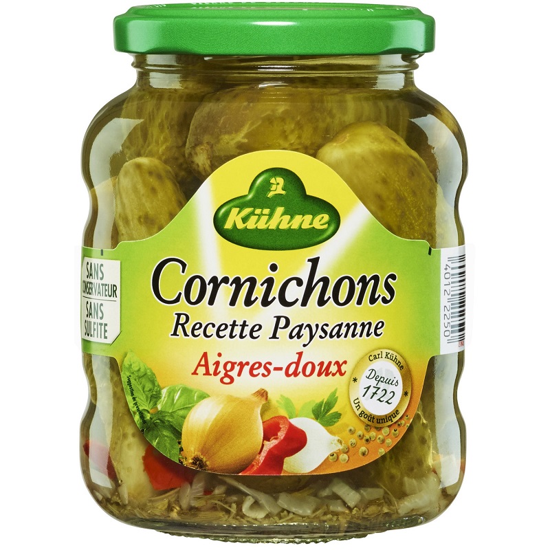 KÜHNE - CORNICHONS AIGRES-DOUX RECETTE PAYSANNE Pot de 185g, 360g ou 850g