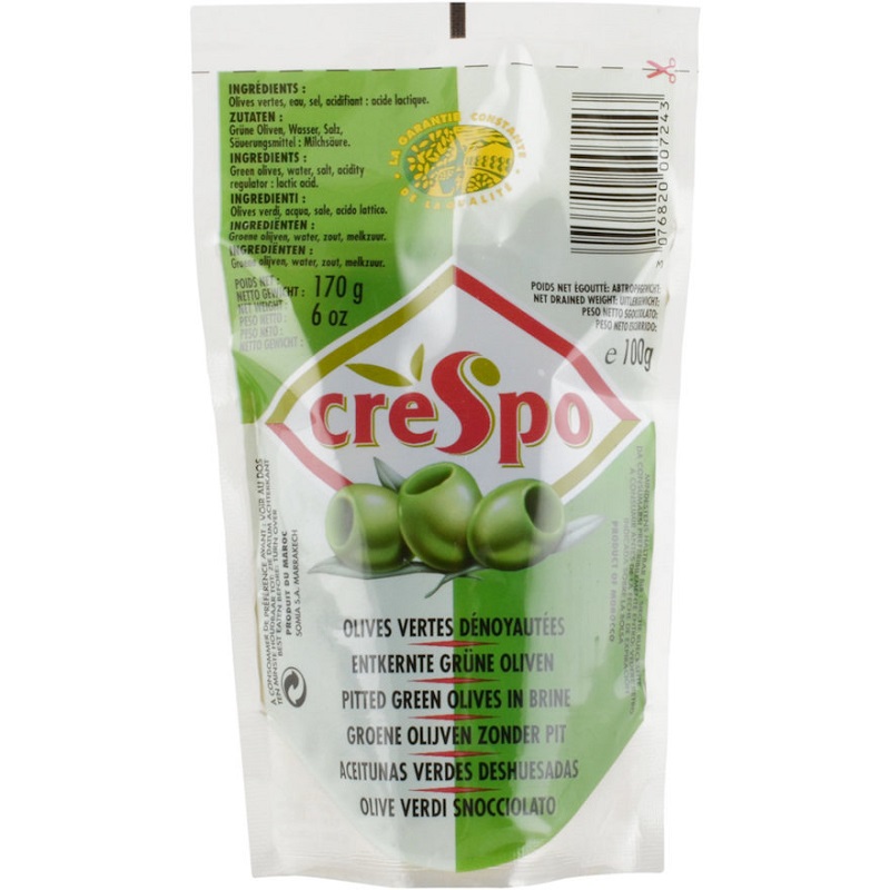 CRESPO - OLIVES VERTES DENOYAUTEES Sachet de 100g