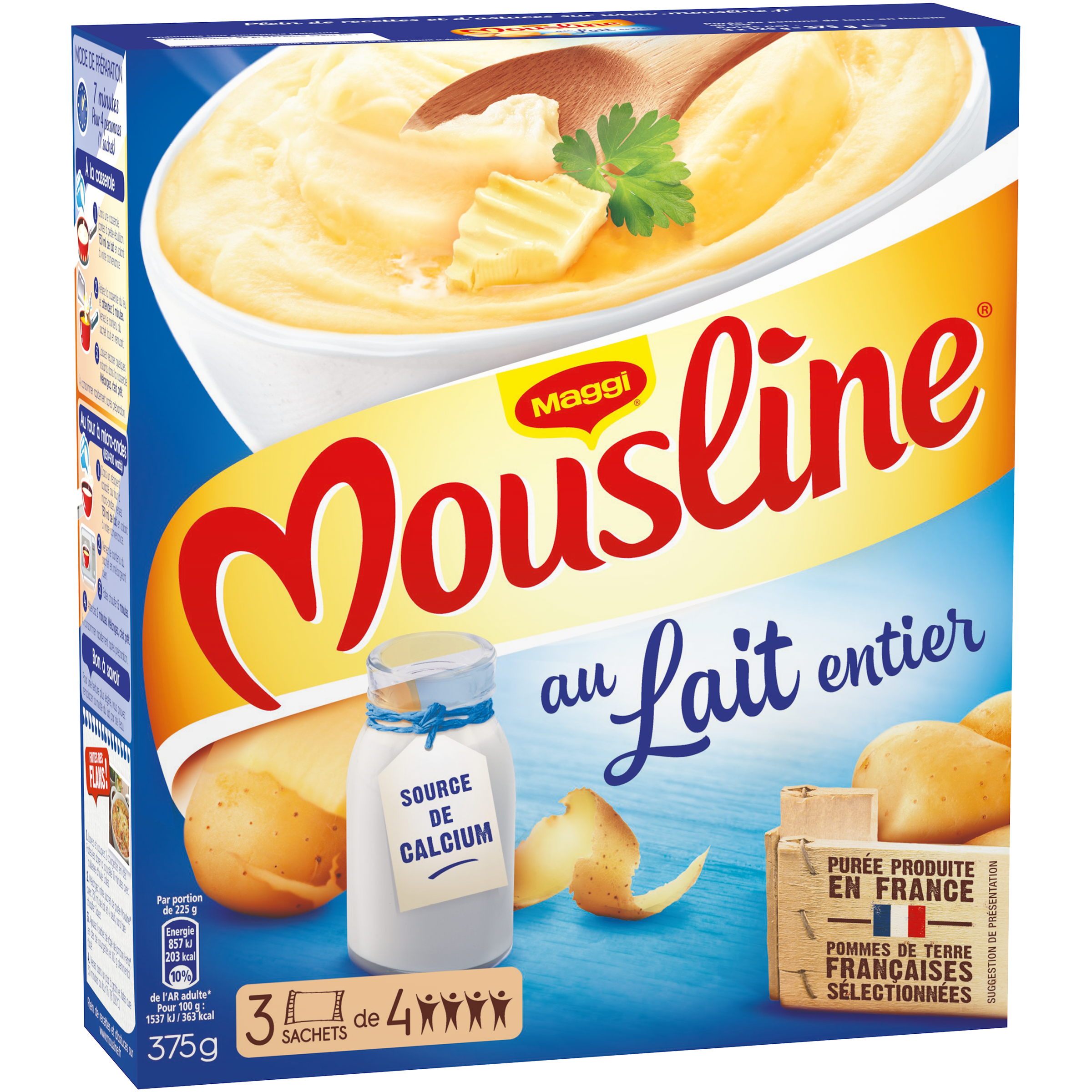 MAGGI - PUREE EN FLOCONS AU LAIT ENTIER MOUSLINE 3 sachet de 125g