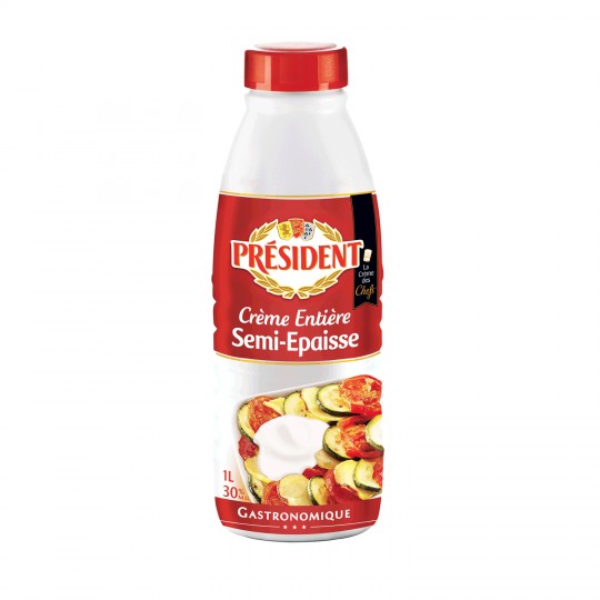 PRESIDENT - CREME ENTIERE SEMI-EPAISSE SECRET DE CREME UHT Bouteille de 1L