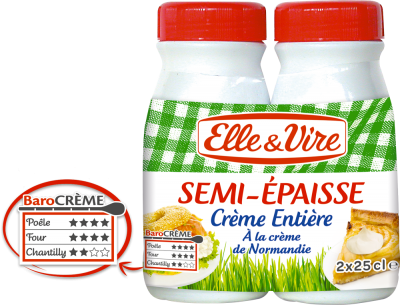 ELLE ET VIRE - CREME ENTIERE SEMI-EPAISSE UHT 2 bouteilles de 25cl
