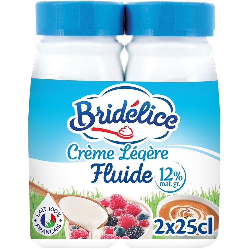 BRIDELICE - CREME LEGERE LIQUIDE 12% MG UHT 2 bouteilles de 25cl