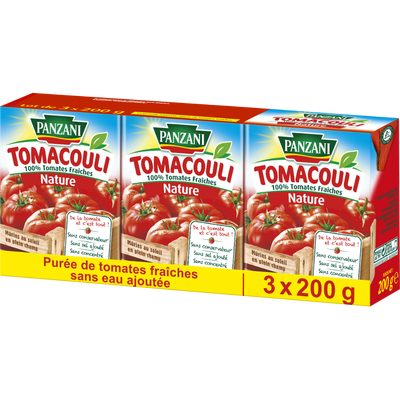 PANZANI - PUREE DE TOMATES NATURES TOMACOULI 3 briques de 200g