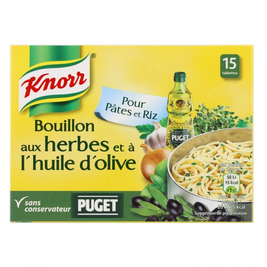 KNORR - BOUILLON AUX HERBES ET HUILE D\'OLIVE Boite de 15 tablettes
